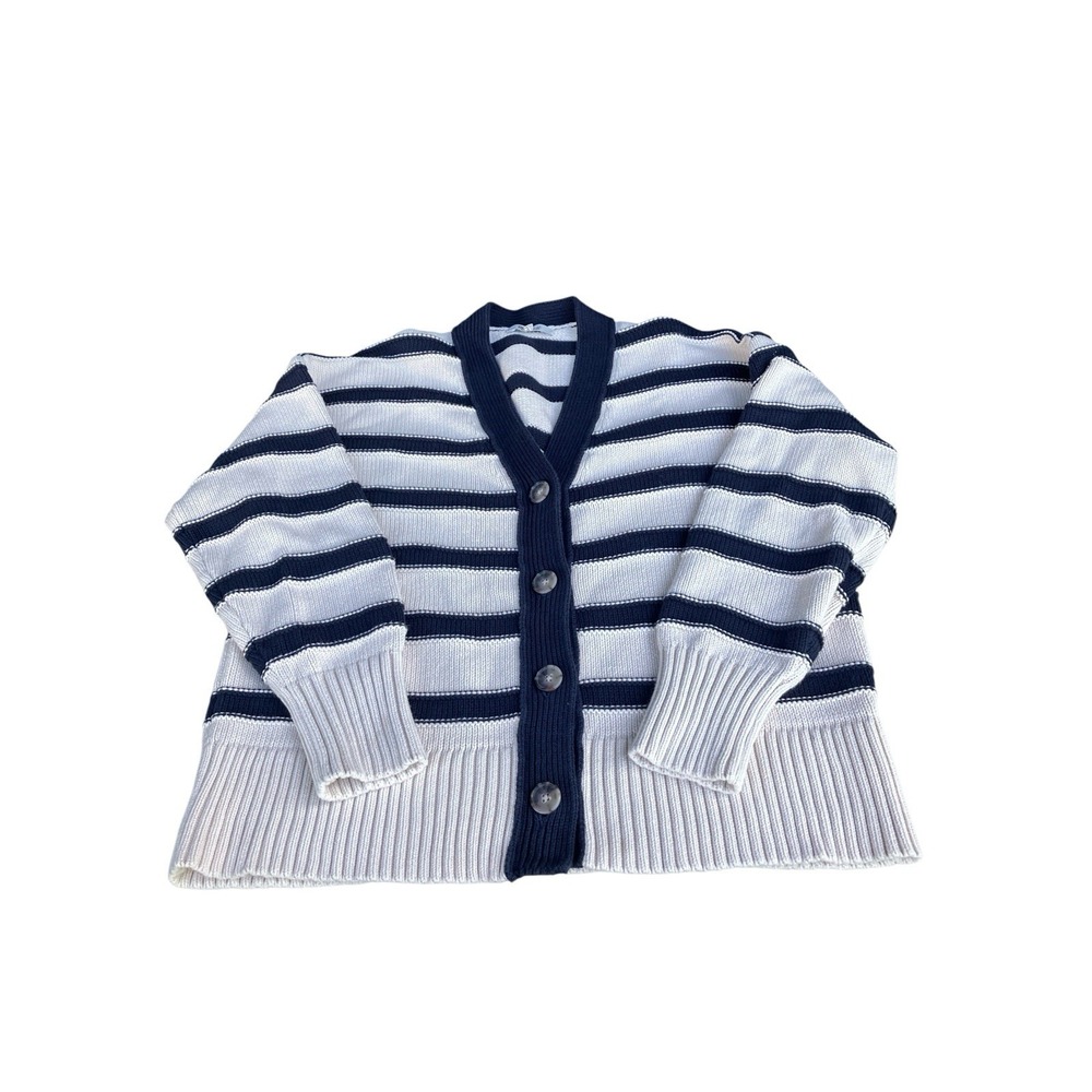 Madewell Striped‎ V-Neck Cardigan Sweater S Cream Blue Nautical Fisherman SP25 - Picture 8 of 8